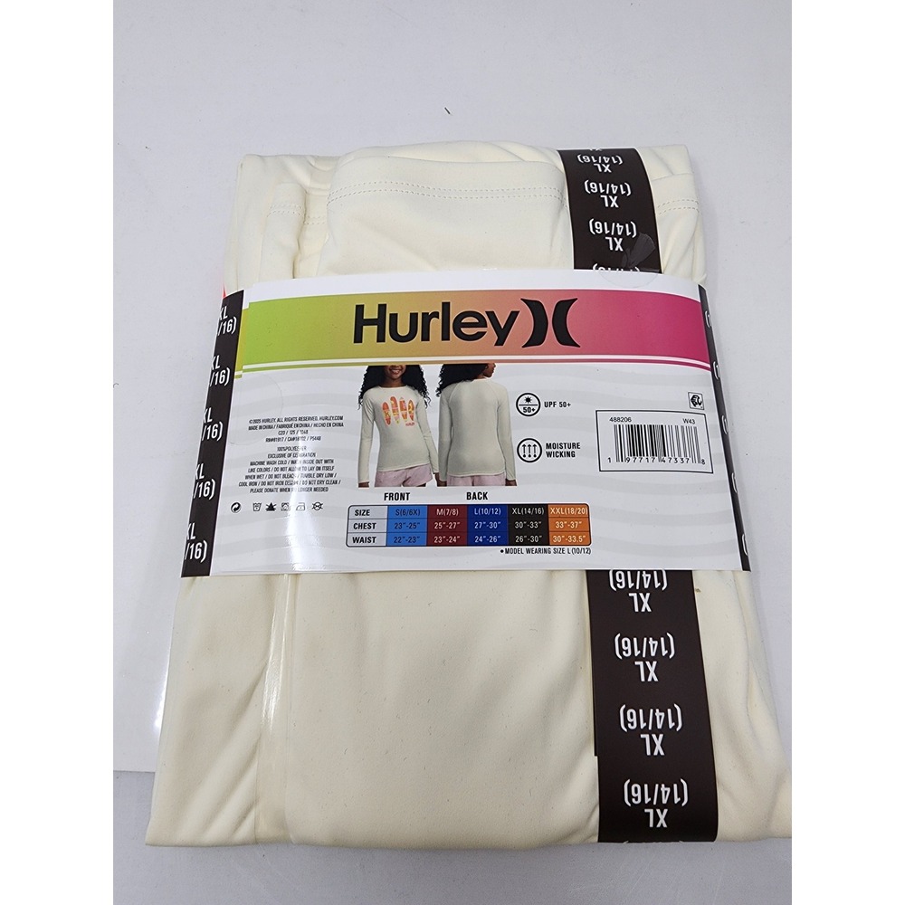 Hurley Girls Long Sleeve UPF Swim Top Cream Polyester Athletic Size XL - Picture 3 of 5